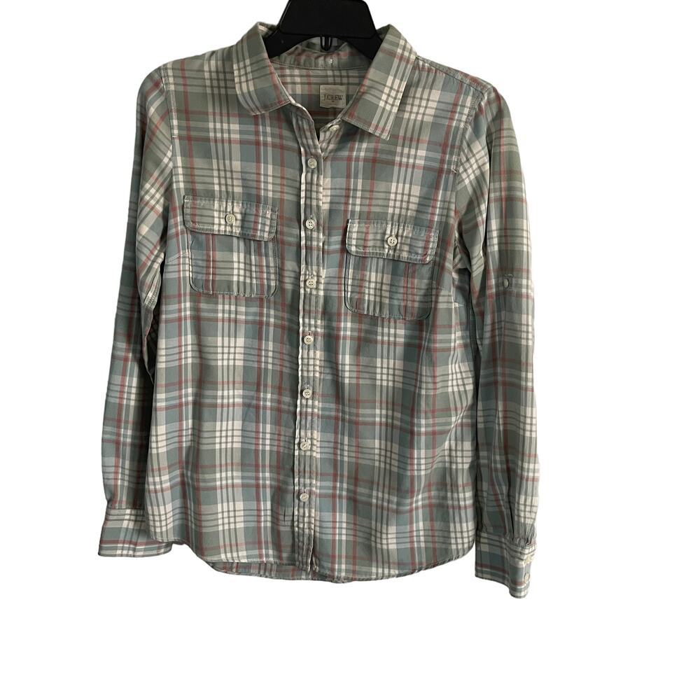 J. Crew Size Medium Green Plaid Button Up Blouse